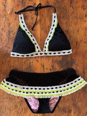 Vintage Betsey Johnson Swiss Heart Mesh Bikini Set